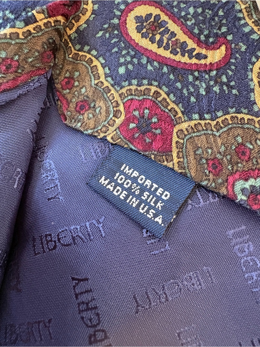 VNTG Liberty Of London Blue Green Tie 100% Silk USA Paisley Medallion Career - Picture 5 of 7